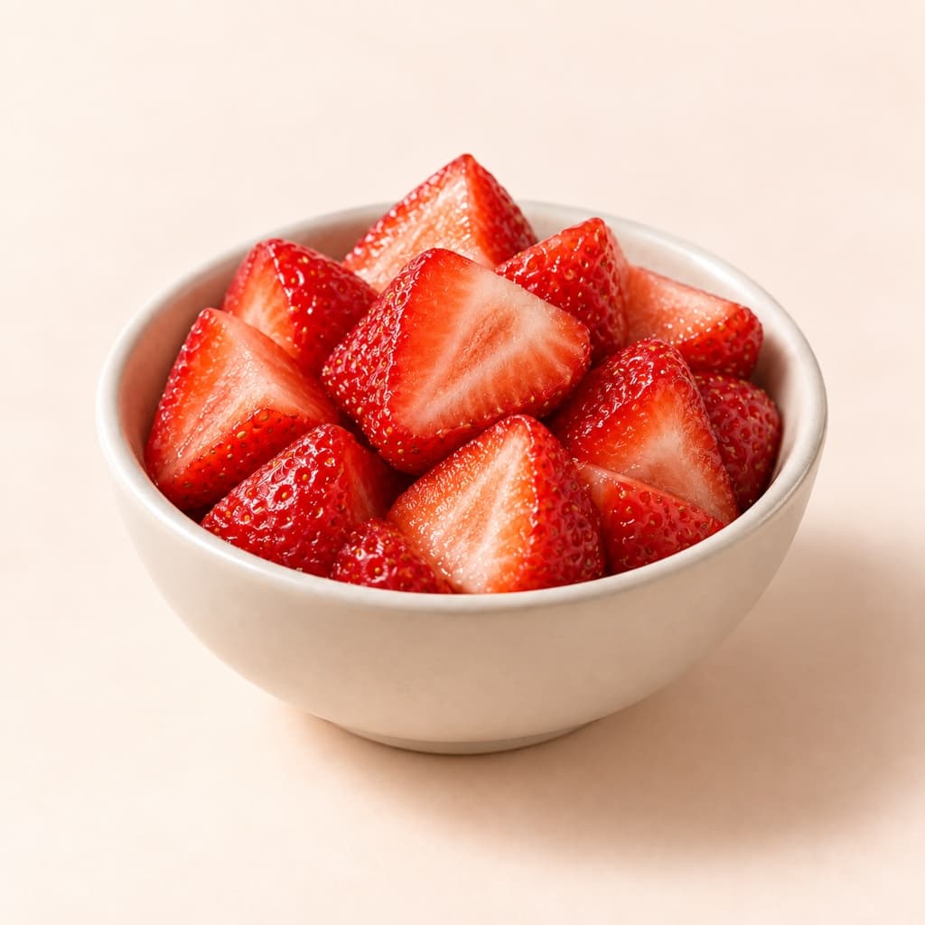 Fraises fraîches coupées en morceaux