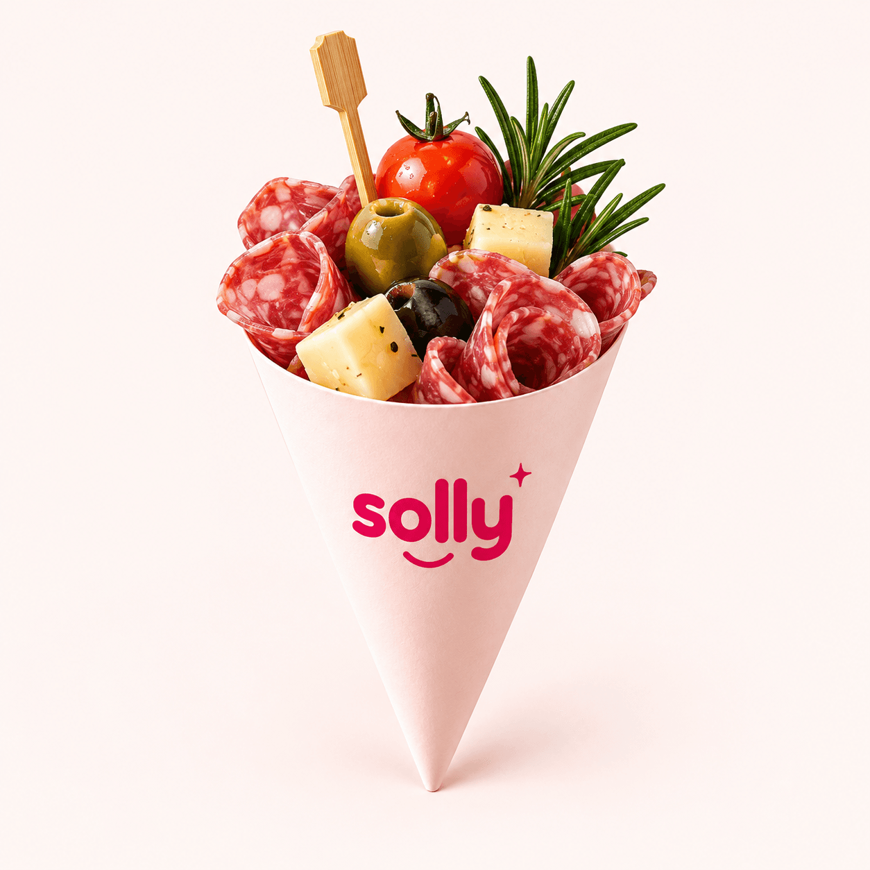 Cornet rose gourmand de charcuterie Solly