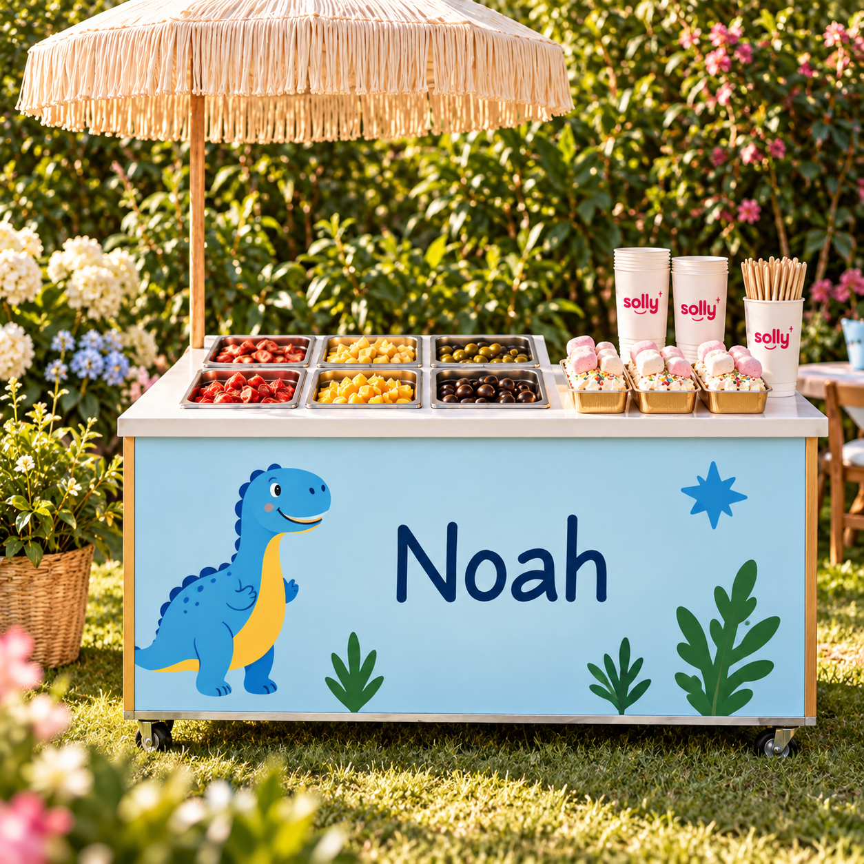 Chariot anniversaire dinosaure de Noah