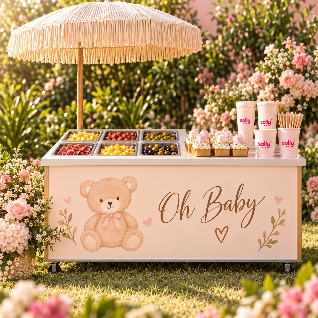 Chariot baby shower Oh Baby au jardin